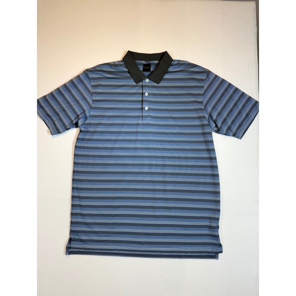 Dunning Golf Polo Shirt Mens XL Navy Blue Striped Short Sleeve Golf Casual